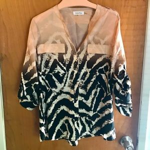 Calvin Klein Black and Cream Ombre Zebra Print Blouse
